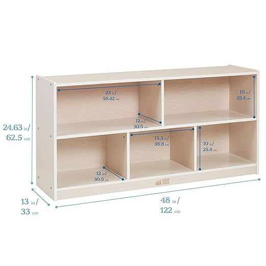 ECR4Kids 5-Compartment Mobile Storage Cabinet, Toddler, Classroom Furniture, White Wash
