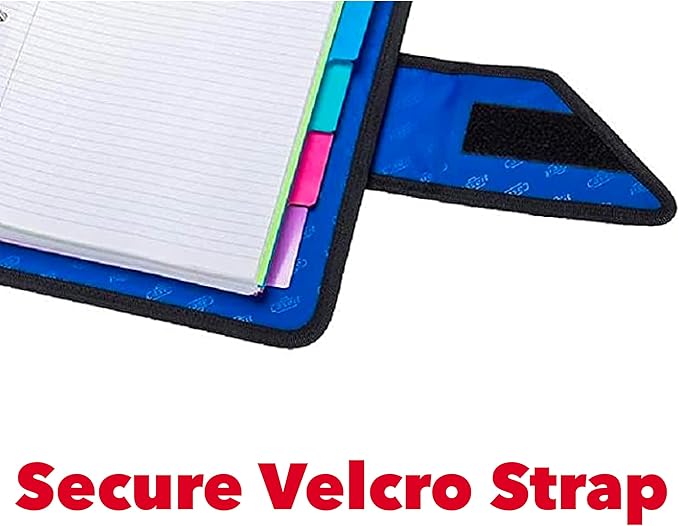 Case-it The Open Tab Velcro Opening Binder - 2 Inch O-Rings - 5 Color Tab Expanding File Folder - Multiple Pockets - 400 Sheet Capacity - Blue S-826-A
