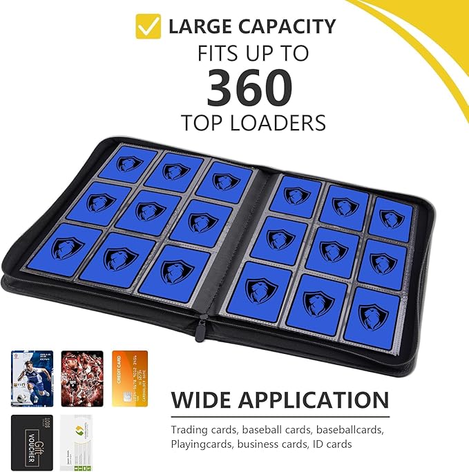 Premium Card Binder 9 Pocket, 360 Pockets Trading Card Holder Book, Premium PU Cover Zip Folder Binder, Side Loading Carrying Case Binder Album for TCG, MTG,Sports Cards, Game Cards (Blue)