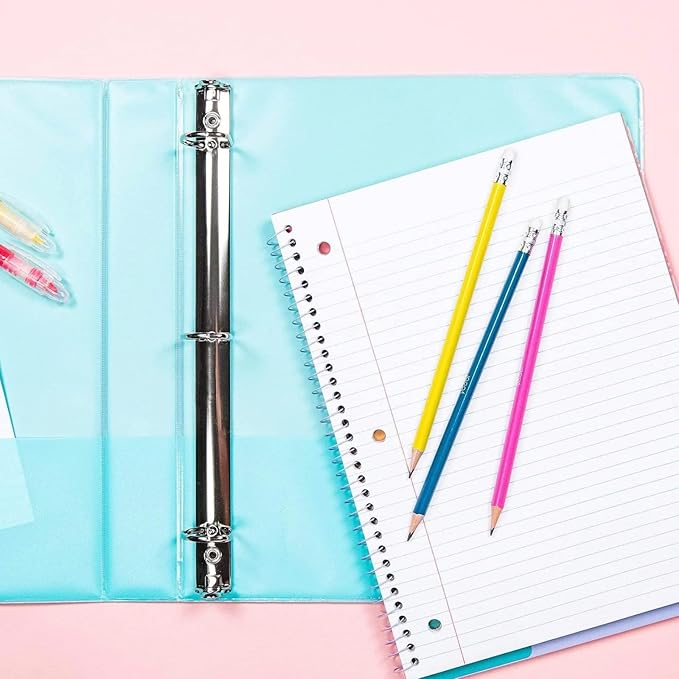 Yoobi 3 Ring Binders - 1 Inch Binder with Round D Rings and 2 Pockets, Durable, PVC-Free Organizer with 220 Sheets Capacity, 4- Pack with Plastic Cover for Office Supplies – Palm Leaves