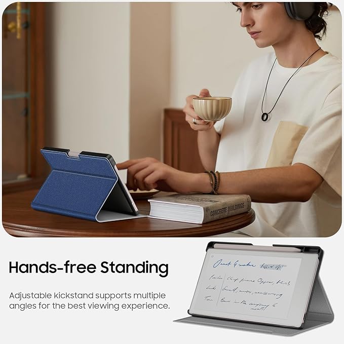 Fintie Case for 7.3" Remarkable Paper Pro Move 2025, [Built-in Pen Holder] PU Leather Hard Back Shell Flip Standing Cover Auto Wake/Sleep with Card Slot, Navy