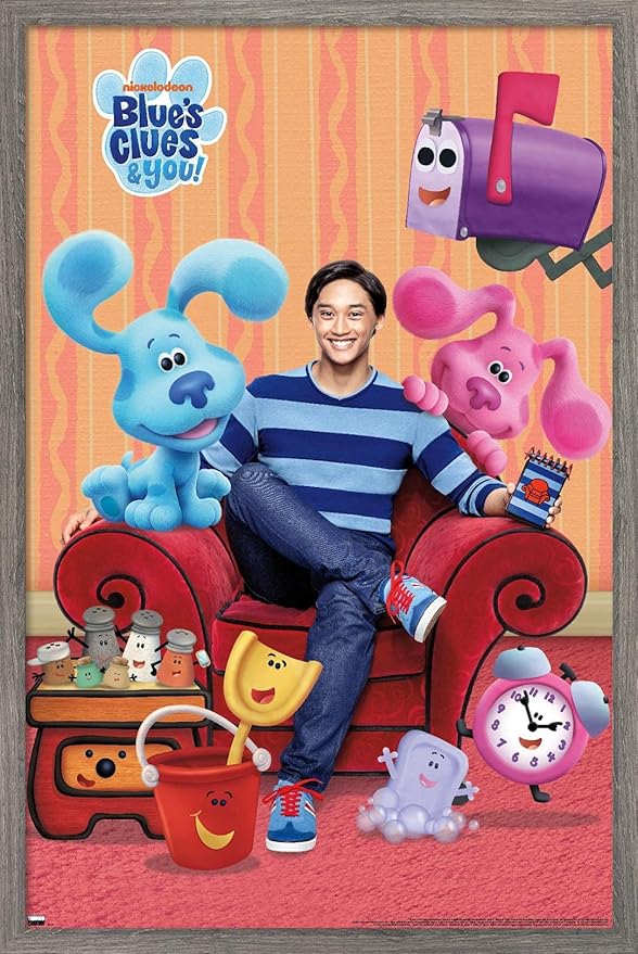 Nickelodeon Blue's Clues - Group Wall Poster, 34L" x 22.4W", Barnwood Framed Version