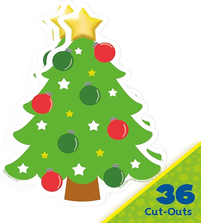 Eureka Christmas Tree Paper Cut-Out Classroom Decorations for Teachers, 36 Pieces