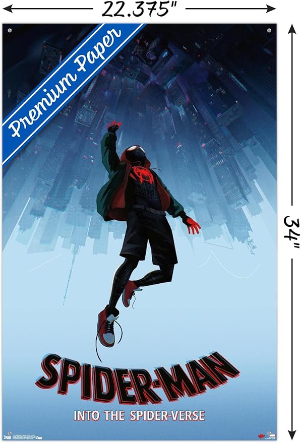 Trends International Marvel Spider-Man - Into The SpiderVerse - Falling Wall Poster, 22.375" x 34", Premium Poster & Pushpin Bundle