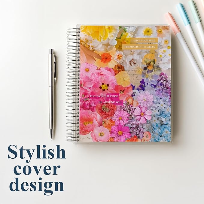 Erin Condren 8.5x11 Floral Collage Coiled Notebook - productivity, platinum coil