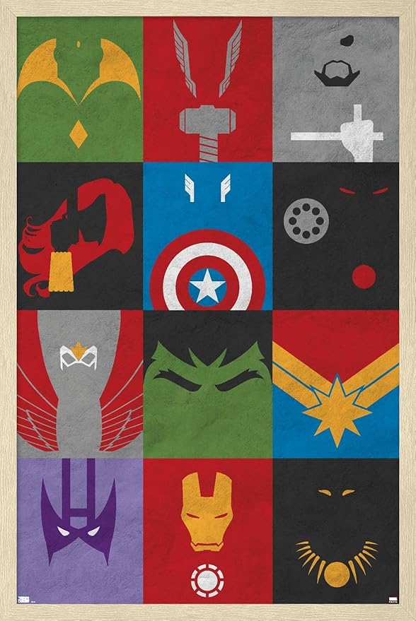 Marvel Comics Avengers - Minimalist Grid Wall Poster, 22.4L" x 14.7W", Blonde Framed Version