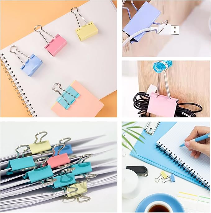 120 Pcs Small Binder Clips Assorted Colored, 0.75in/19mm Mini Binder Paper Clips, Paper Clamps for Office Supplies, Home, School,Business Document Organizing (Blue, Pink, Yellow, Green)