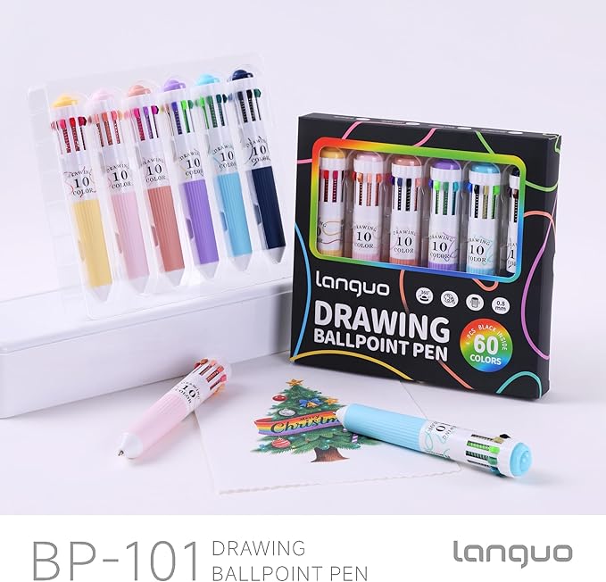 60 Colors Multicolor Pen, 6PCS 10-in-1 Multicolor Ballpoint Pen Set, 0.8mm Tip Retractable Colored Pens for Drawing and Writing, School Office Art Supplies