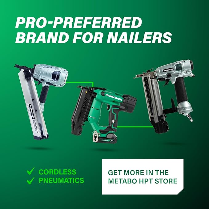 Metabo HPT Narrow Crown Stapler, Pro-Preferred Pneumatic Power Nailers, Finish Stapler for Furniture & Cabinetry, Lightweight Trim Tool, Ergonomic Design, 18 Gauge, 1/2″ to 1-1/2″ Staples, N3804AB3