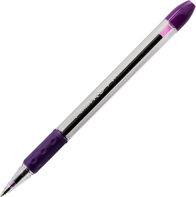 Pentel RSVP Ballpoint Pen, (0.7mm), Fine Line, Violet Ink, Box of 12 (BK90-V)