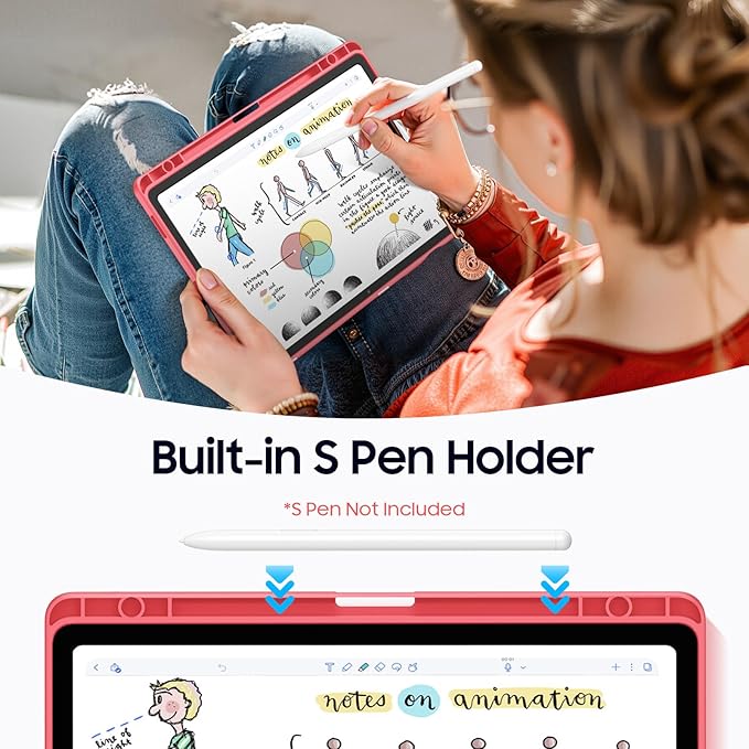 Fintie Hybrid Slim Case for Samsung Galaxy Tab S10 Lite/ S10 FE/ S9 FE 10.9 Inch/Tab S9 11 Inch with S Pen Holder, Shockproof Cover with Clear Transparent Back Shell, Auto Wake/Sleep, Watermelon Red