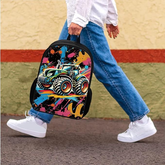 CLOHOMIN Tractor Bookbag for Kids Boys with Lunch Bag Large Capacity Bookbag Set of 3 Cool Lunch Box Pencil Case for Kids Ages 6-8/8-12 Middle School Bag 2nd Grade with Lunchbox