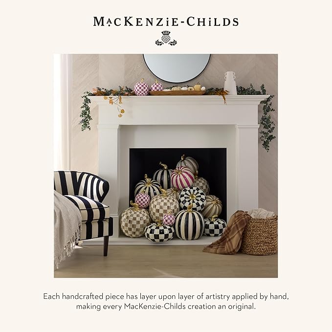MACKENZIE-CHILDS Small Pumpkin, Resin Halloween Home Decor, Purple-and-White Plum Check