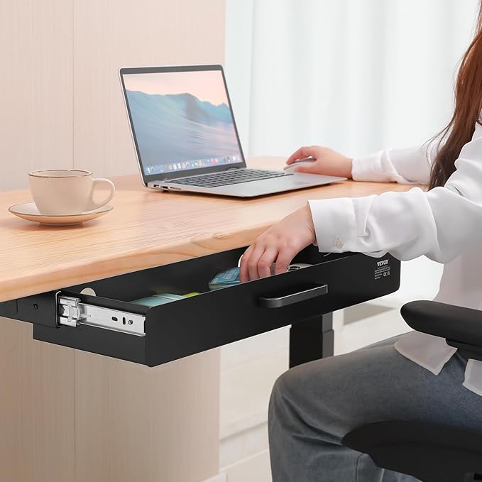 VEVOR Under Desk Drawer Slide Out, 22 inch Under Desk Mounted Pull-out Drawer Attachment, Hidden Under Counter Drawers for office Home Sit Stand Workstation, Black