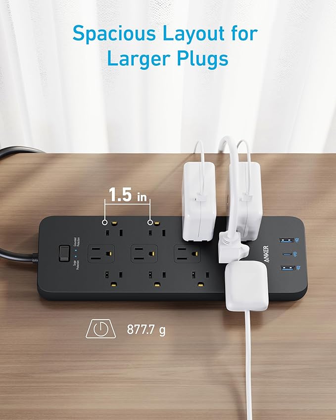 Anker Power Strip with 3 USB Ports, Surge Protector (2100J-10ft), 12 Outlets, 2 USB-A Ports and 1 USB-C Port, Works with iPhone 16/16 Plus/16 Pro/16 Pro Max, for Home, Office, TUV Listed (Pack of 2)