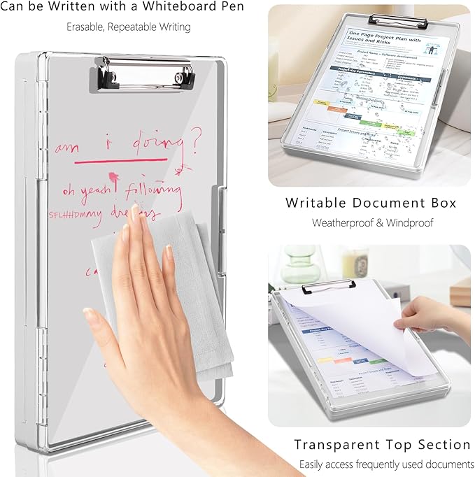 SFLHHDM Clipboard with Storage,Heavy Duty Clip Boards 8.5x11 with 2 Storage Case,Clear Visible Panel Storage Clipboards,Side Opening Nursing Clipboard Folder for Office Supplies-Lvory
