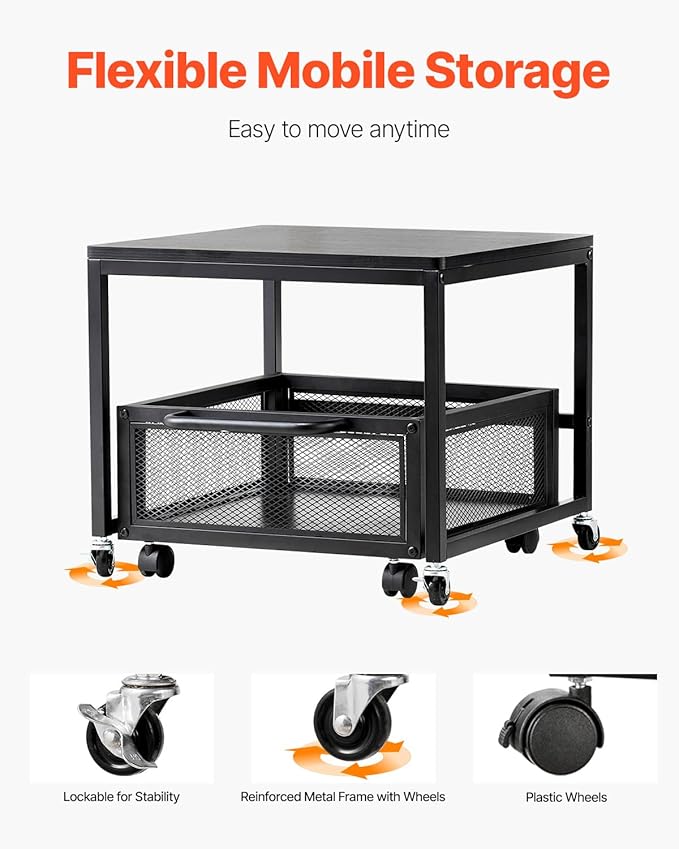 VEVOR Mini Fridge Stand with Storage, 198 lbs Mini Fridge Table with Movable Storage Cart & Swivel Wheels, Beverage Refrigerator Stand for Coffee Bar, Mini Fridge Organizer for Office Home Dorm, Black