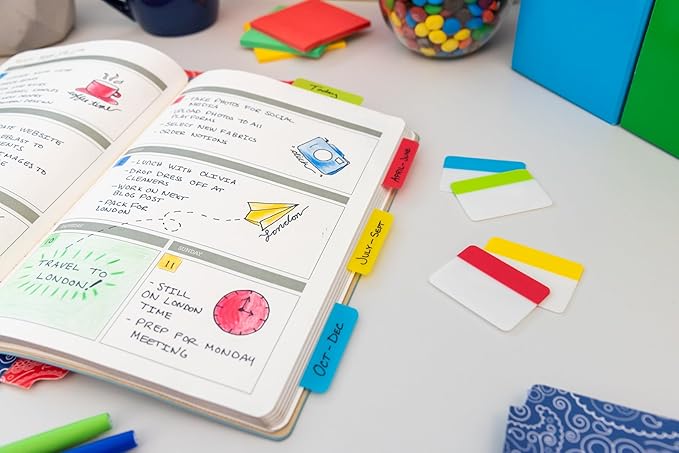 Post-it Tabs, 2 in, Solid, Assorted Bright Colors, 6 Tabs/Color, 4 Colors, 24 Tabs/Pack (686-PLOY)