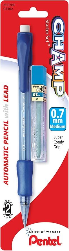 Pentel Champ Starter Set Automatic Pencil with Lead, (0.7mm), Assorted Barrel Colors, Color May Vary, 1 Pack (ACE7BP)