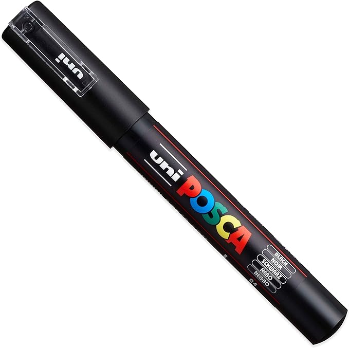 Posca - Ultra Fine to Fine Paint Marker Pens Set - PC-1MR, PC-1M, PC-3M - Black Ink - Pack of 3