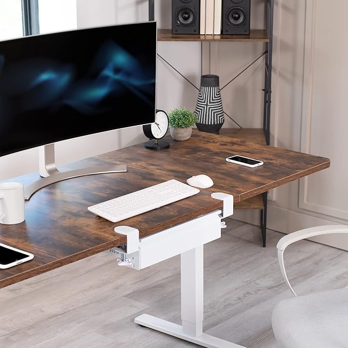 VIVO 16 inch Clamp-On Sliding Pull-Out Drawer Without Shell for Office Desk, Storage Organizer for Sit Stand Workstation, White, DESK-AC03C-W