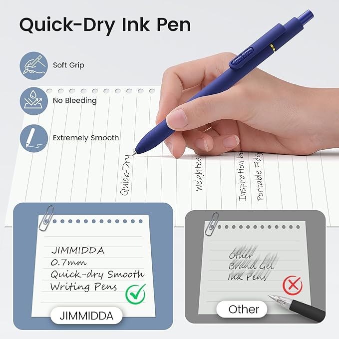 8Pcs Black Gel Pens - 0.7mm Medium Point Black Ink Pens | Smooth Writing - Quick Drying Retractable Pen for Men Women (Vintage - 8Pcs)