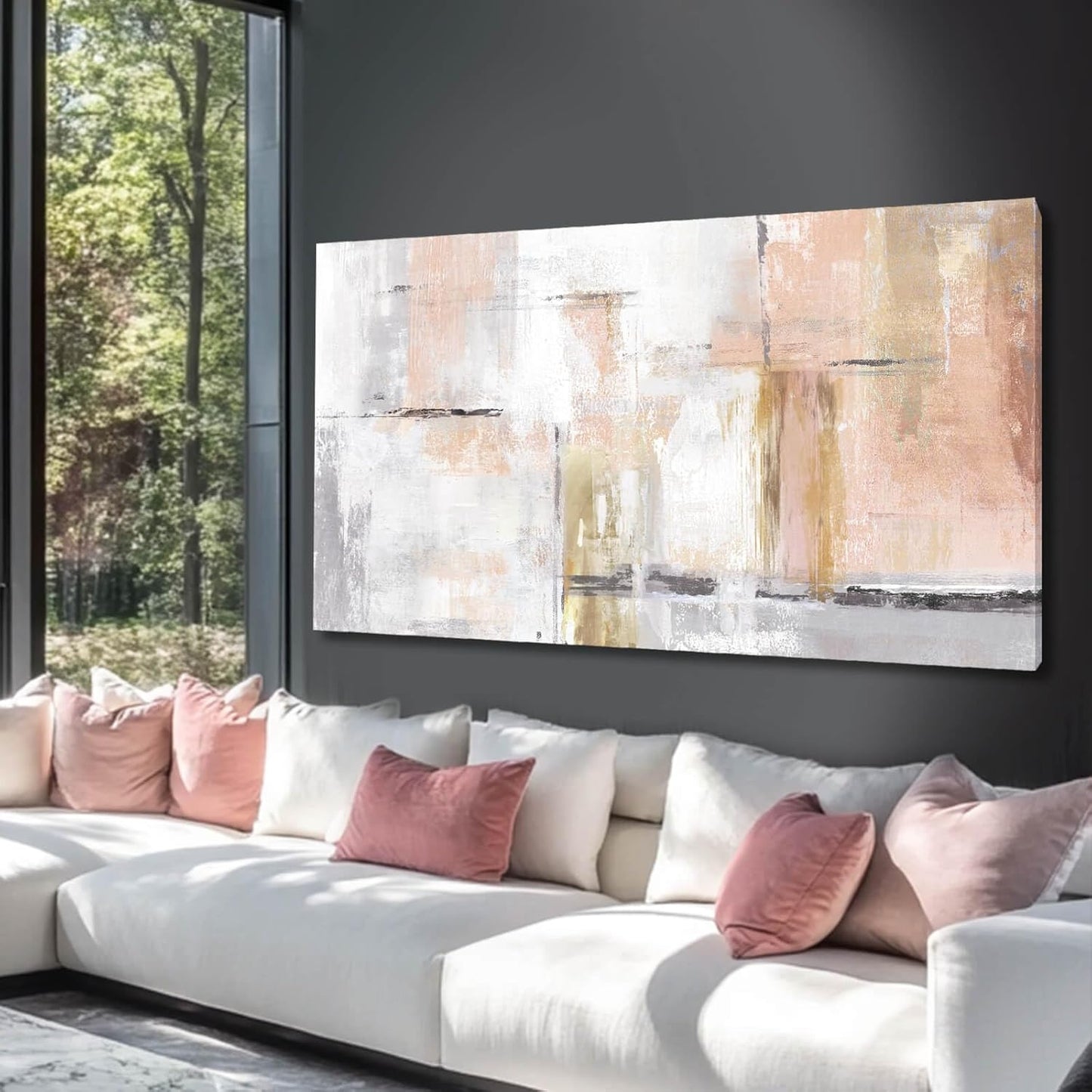 Gold Abstract Wall Art Decor Minimalist Oil Paintings 24"x48" Canvas Wall Art for Living Room Modern Framed Pictures for Wall Home Office for Women Ready to Hang