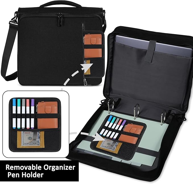 2 Inch 3 Ring Zipper Binder with Multi-Pocket, 6-Tab Expandable File Folder, Fits 14” Laptop, Zipper Bag Fits 500 Sheet Capacity with Handle & Shoulder Strap(Black)
