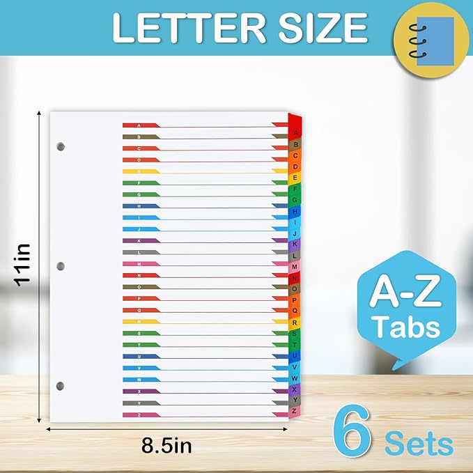 Alphabet Binder Dividers for 3 Ring Binder, COIDEA A-Z Dividers for 3 Ring Binder, Multicolor A-Z Binder Dividers with Customizable Table of Contents Page, ABC Alphabet Tabs for School Office (156)