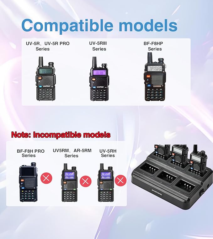 BAOFENG UV-5R Six Way Charger Multi Unit Charging Station for BF-F8HP UV-5R UV-5RPro UV-5X3 Walkie Talkies and Batteries