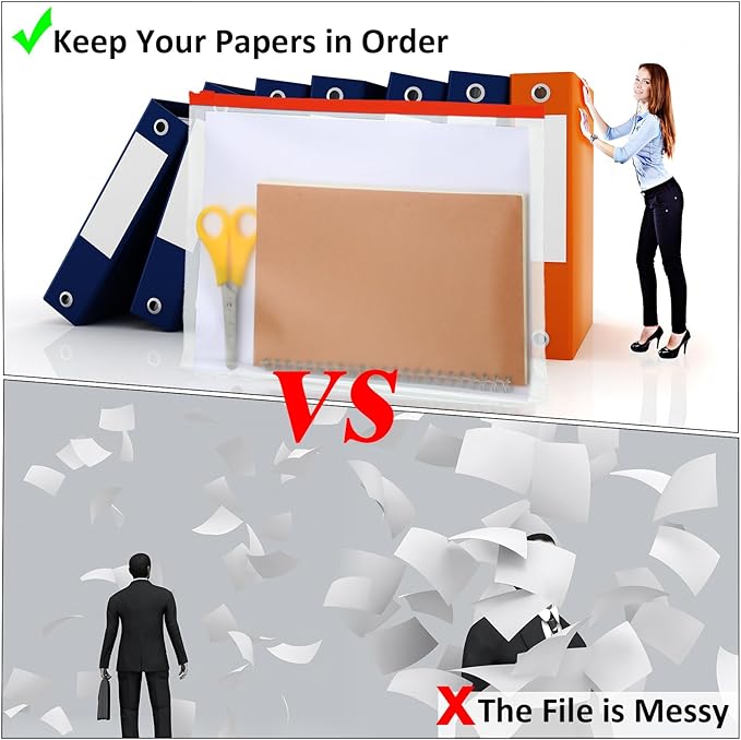40 Pieces Binder Pockets 3 Hole Zipper Pouch 3 Ring A4 Pockets with Zipper Binder Folders Plastic Pouches Loose Leaf Bags Waterproof PVC Document Filing Bag(Red,A4)