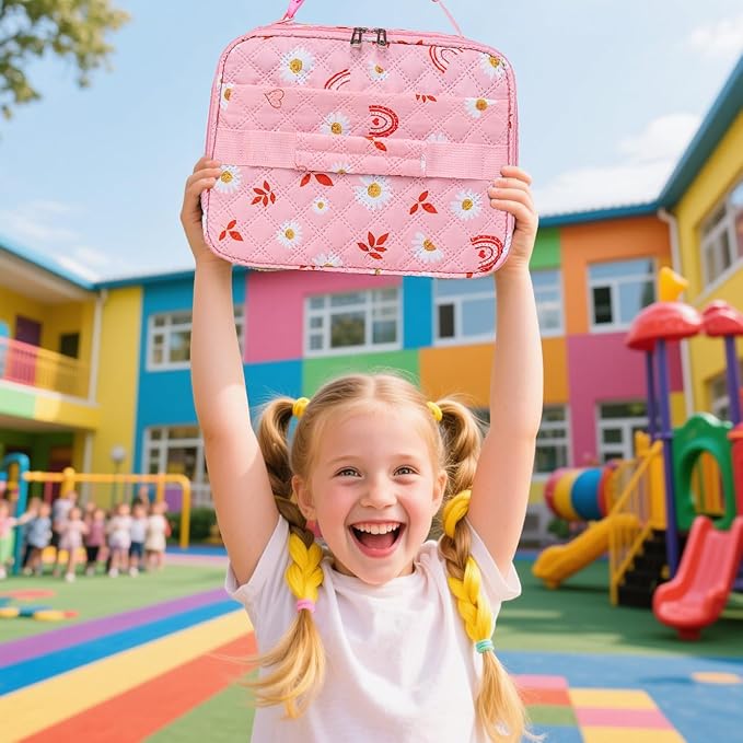 Rainbow Lunch Bag Pink for Girls Lonchera Para Niños Daisy Reusable Lunch Box with Reusable Snack Bag Back to School Lunch Kit