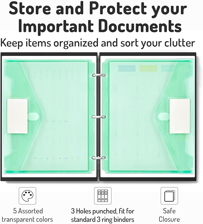 Forvencer Binder Pocket, 36 Pack Super Heavyweight Plastic Folders with Tight Closure, Binder Folders Side Loading, 3 Ring Binder Pocket, Binder Dividers with Pockets, Letter Size, Pastels Series