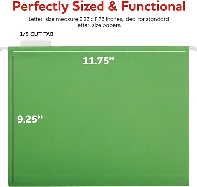 Green Hanging File Folders – 8 Pack, Letter Size File Organization Folders for Home, Office, School & Filing Cabinets
