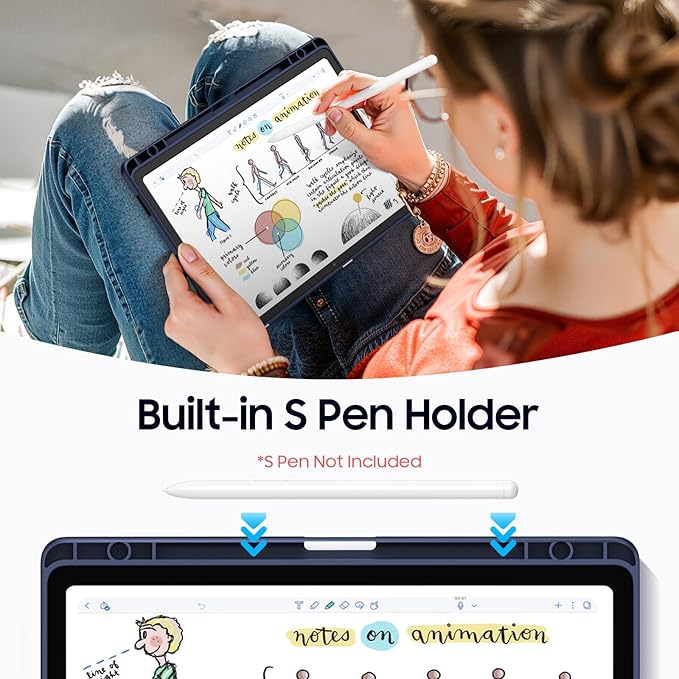 Fintie Hybrid Slim Case for Samsung Galaxy Tab S10 Lite/ S10 FE/ S9 FE 10.9 Inch/Tab S9 11 Inch with S Pen Holder, Shockproof Cover with Clear Transparent Back Shell, Auto Wake/Sleep, Ocean Marble