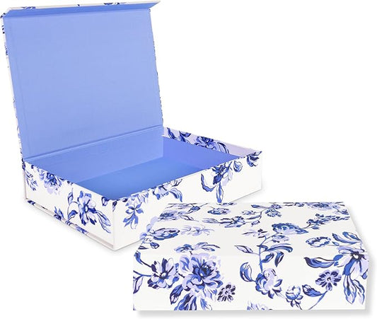 kate spade new york Heirloom Storage Box, 14" x 10" x 3" Decorative Organizer for Keepsakes, Greyboard Gift Box with Bookcloth Cover (Floral Toile)