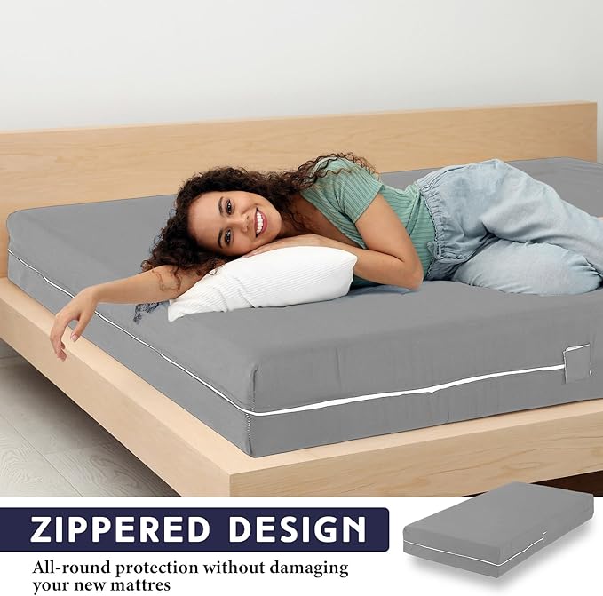 Zippered Mattress Fitted Protector Deep Mattress Encasement Soft Zipper Fitted Sheet Microfiber Bed Sheet Cover for Bed(Light Gray,Queen,12-16in)