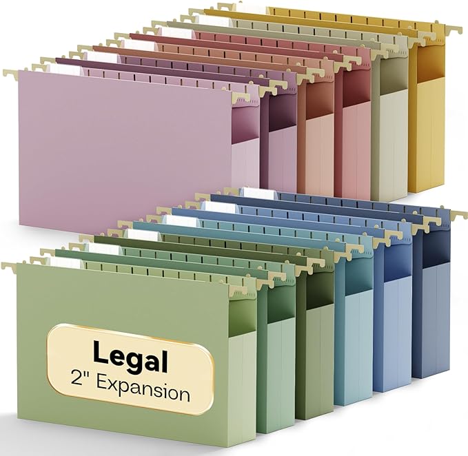 Legal Size Hanging File Folders Extra Capacity,12 Pack Plastic 2" Expandable Hang Folder with Tabs,Hanging File Organizer for File Frame/File Box/File Drawers,Sturdy Folders for Filing Cabinet