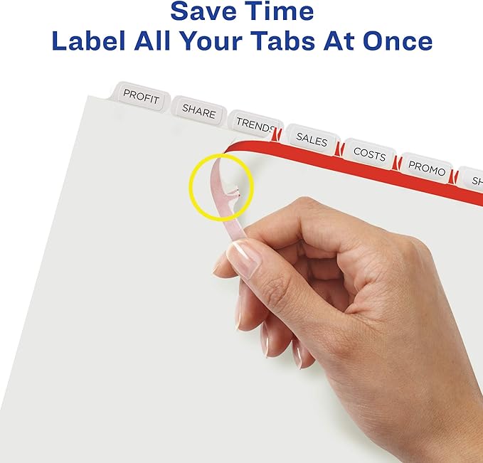 Avery 8-Tab Extra Wide Binder Dividers, Easy Print & Apply Clear Label Strip, Index Maker,White, 1 Set (11439)