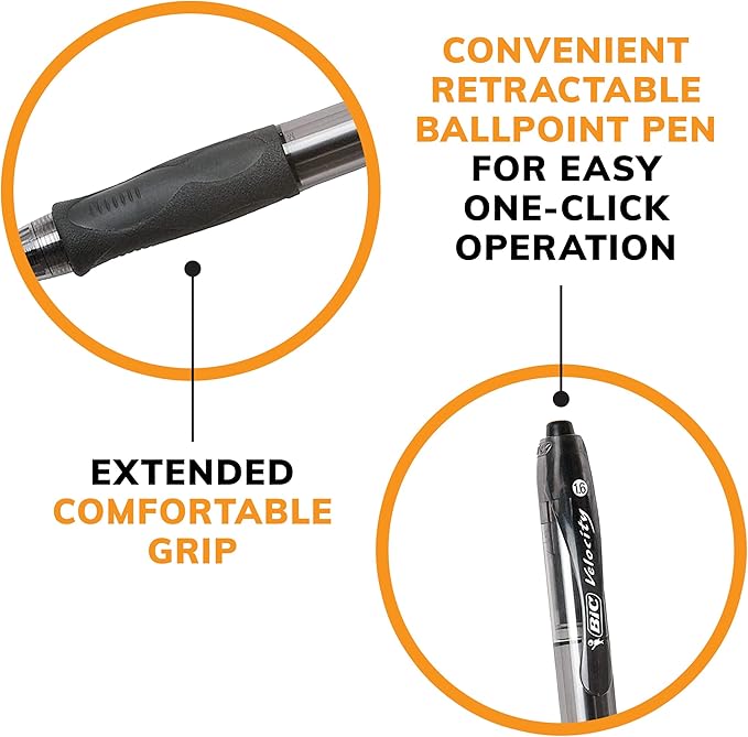 BIC Glide Bold Black Ballpoint Pens, Bold Point (1.6mm), 2-Count Pack, Retractable Ballpoint Pens With Comfortable Full Grip