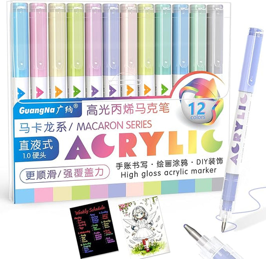 Redfun Acrylic Gel Pens, 12 Pcs Macaron Liquid Ink Highlighter Markers, 1mm Fine Tip Acrylic Paint Markers for Coloring Books, Drawing, Journaling, Scrapbooking Christmas Stocking Stuffers