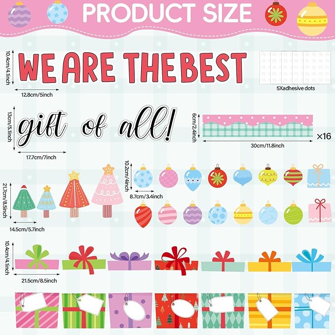 Christmas Bulletin Board Set Christmas DIY Photo Craft Gift Boxes Bulletin Board Decoration We are The Best Gift of All Cutouts for Xmas Holiday Preschool Classroom Chalkboard Wall Door Decor