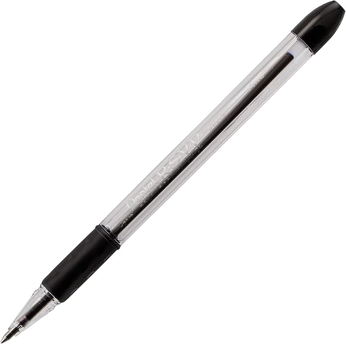 Pentel RSVP Ballpoint Pen, Fine Line, (0.7mm), Black Ink (BK90-A) (Pack of 1, 12 Count Total)