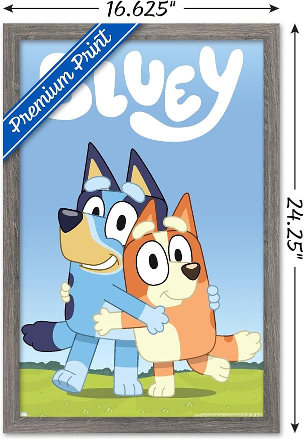 Bluey - Hug Wall Poster, 22.4L" x 14.7W", Barnwood Framed Version