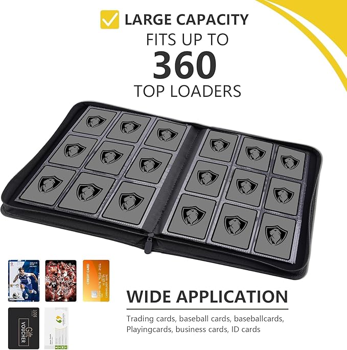 Trading Card Binder,360 Pockets Trading Card Holder Book, Premium PU Cover Zip Folder Binder, Side Loading Carrying Case Binder Album for TCG, MTG,Sports Cards, Game Cards (Gray)