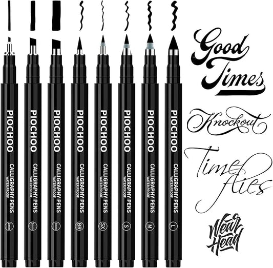 Calligraphy Pens,8 Size Calligraphy Pens for Writing,Brush Pens Calligraphy Set for Beginners, Hand Lettering Pens