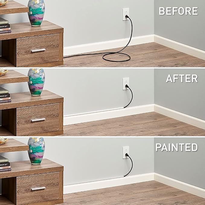 Legrand Wiremold C16 Cordmate Flat Elbow Cord Cover, Organizer for Wall, Holds 1 Cord or Cable, White (1 Pack)