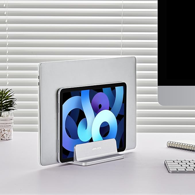 JARLINK Vertical Laptop Stand, Aluminum Laptop Holder Desktop Stand with Adjustable Dock Size (up to 17.3 inches) Compatible with All MacBook/Surface/Dell/Gaming Laptops (Silver) (Pack of 2)