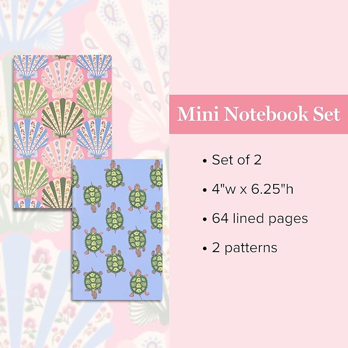 Set of 2 Soft Bound 6.25" x 4" Mini Stitched Coastal Theme Notebooks (Cottage Shells)