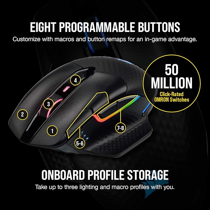 Corsair Dark Core RGB Pro SE, Wireless FPS/MOBA Gaming Mouse with Slipstream Technology, Black, Backlit RGB LED, 18000 DPI, Optical, Qi Wireless Charging Certified (Renewed)